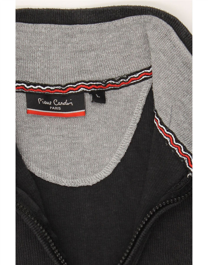 PIERRE CARDIN Mens Zip Neck Jumper Sweater Large Black Cotton Vintage Pierre Cardin and Second-Hand Pierre Cardin from Messina Hembry 