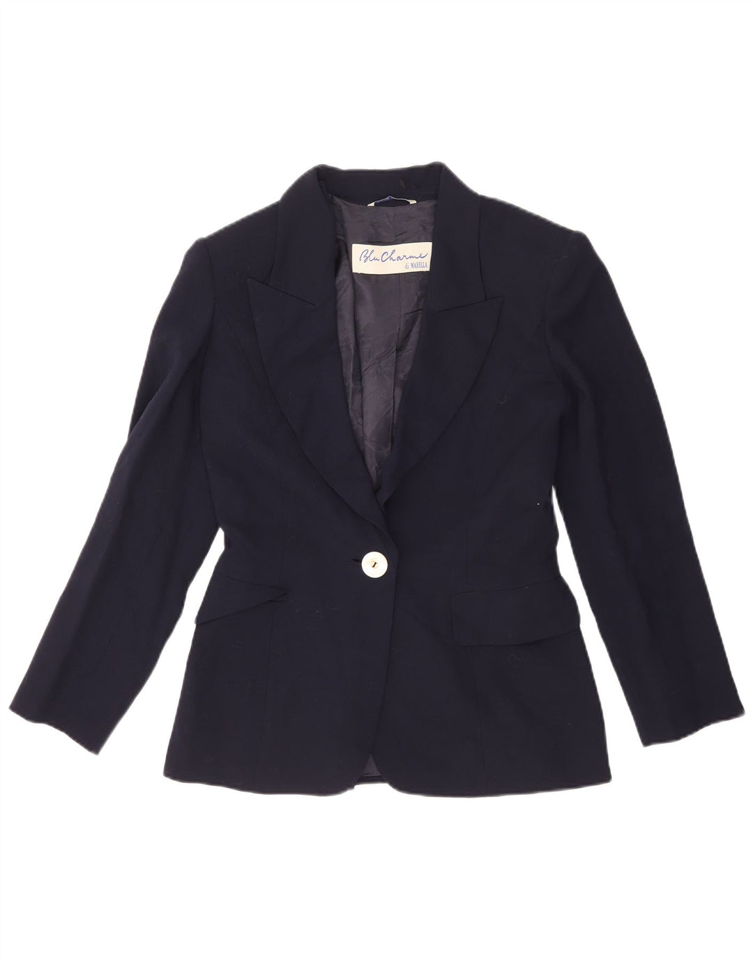 Jaqueta blazer feminina Marella com 1 botão Reino Unido 10 pequena lã virgem azul marinho