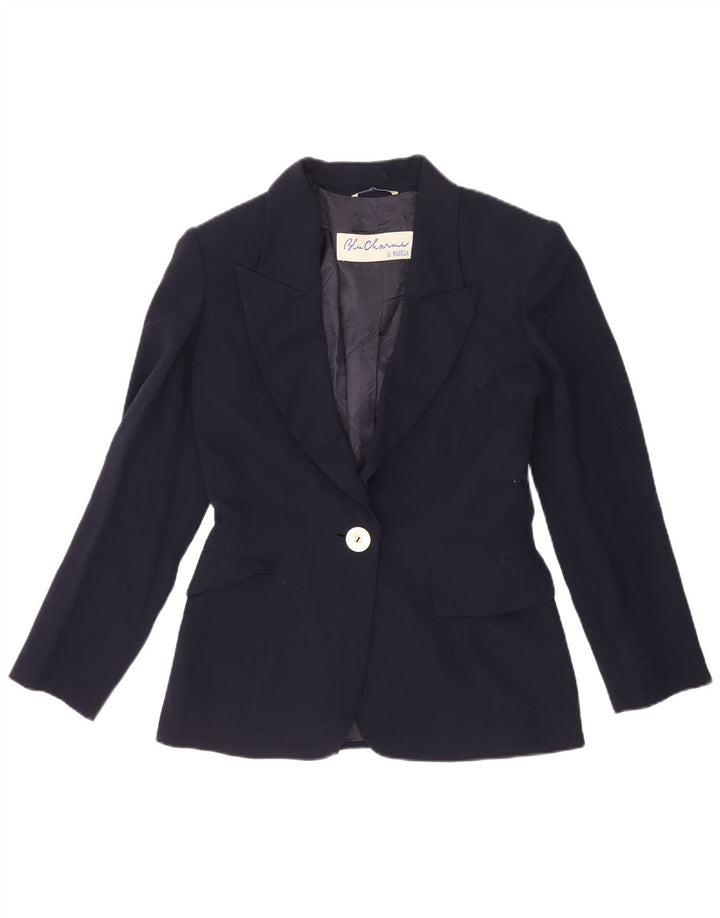Jaqueta blazer feminina Marella com 1 botão Reino Unido 10 pequena lã virgem azul marinho