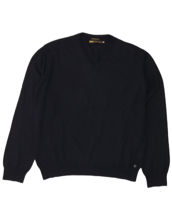 RIFLE Womens V-Neck Jumper Sweater UK 18 XL Navy Blue Acrylic