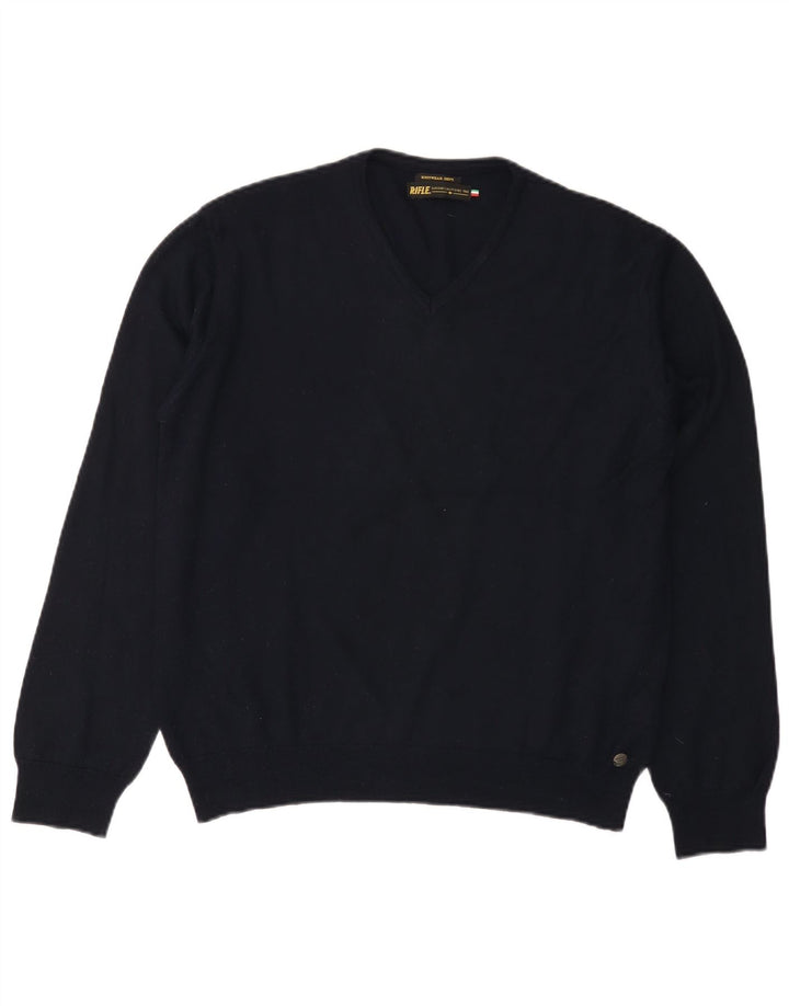 Suéter feminino RIFLE com decote em V UK 18 XL azul marinho acrílico