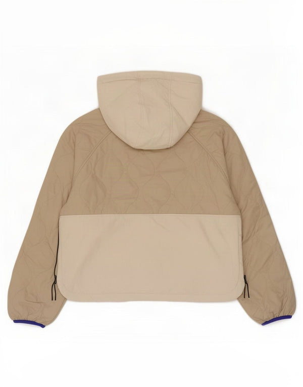 Jaqueta acolchoada com capuz feminino Zara Reino Unido 16 grande poliéster colorblock bege