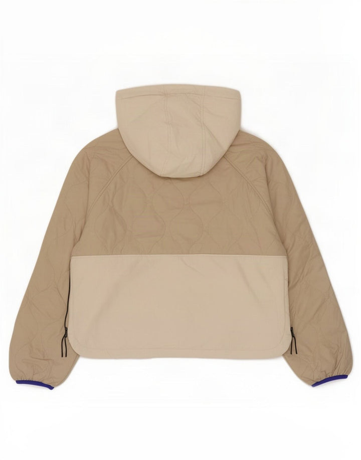 Jaqueta acolchoada com capuz feminino Zara Reino Unido 16 grande poliéster colorblock bege