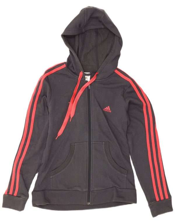 Suéter adidas feminino com capuz e zíper UK 12 algodão cinza médio
