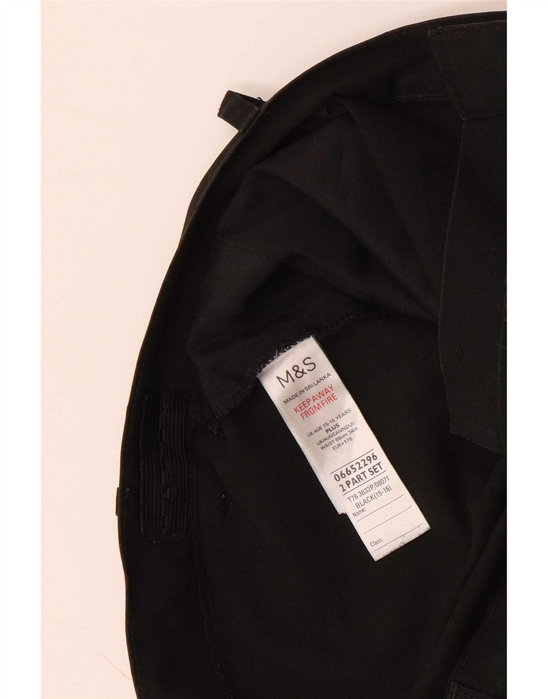 Calças Marks & Spencer Boys Slim Suit 15-16 Anos W34 L29 Poliéster Preto