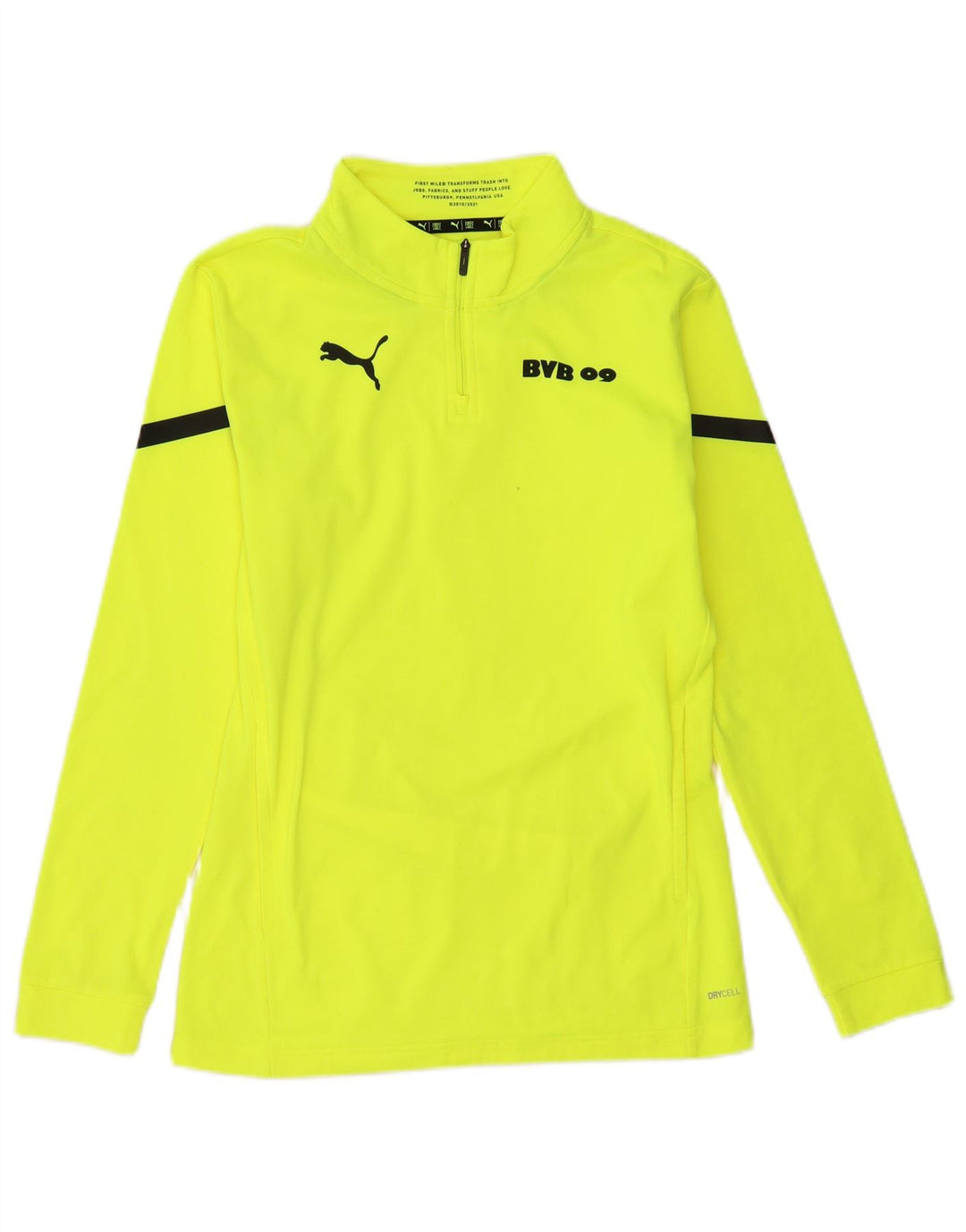 PUMA Mens BVB Dortmund Zip Neck Pullover Treino Top Pequeno Amarelo