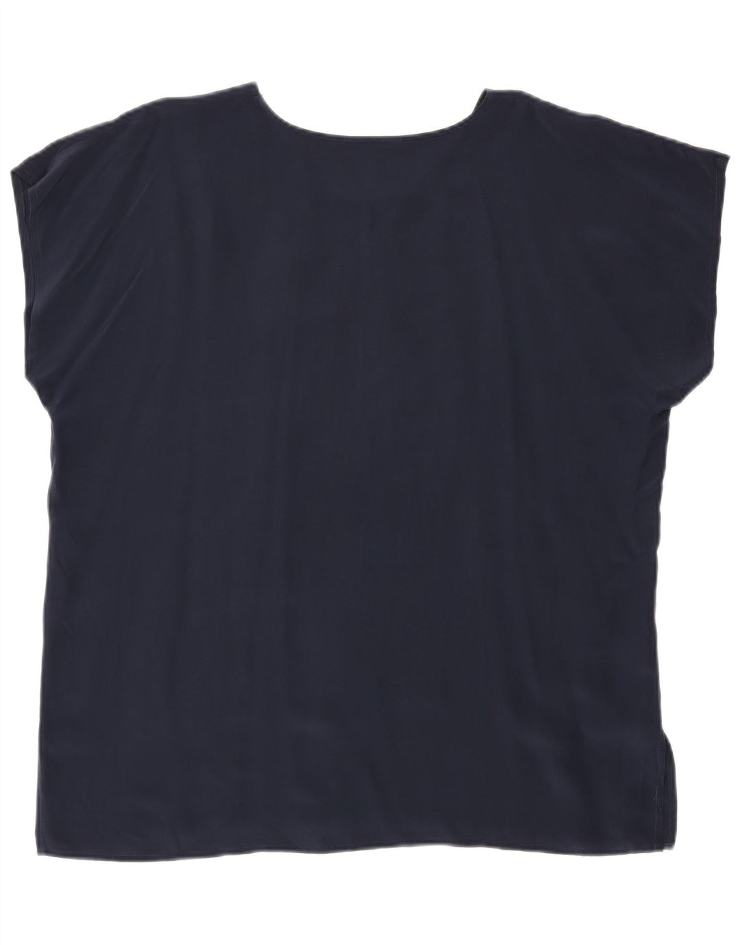 Blusa feminina vintage sem mangas Top UK 20 2XL seda azul marinho