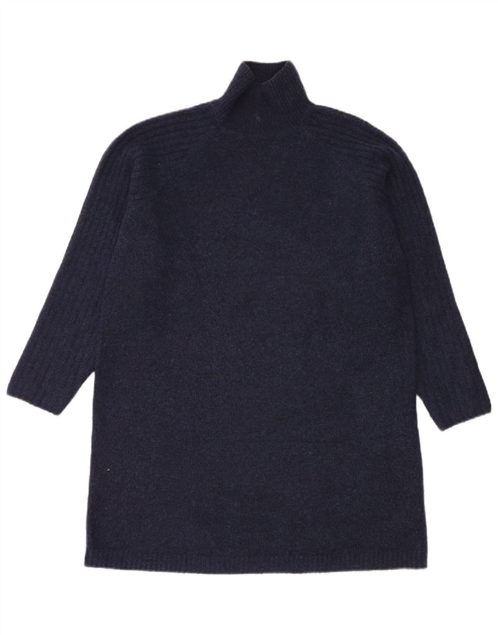 Suéter feminino Zara com gola redonda e gola tartaruga Reino Unido 12 médio azul marinho