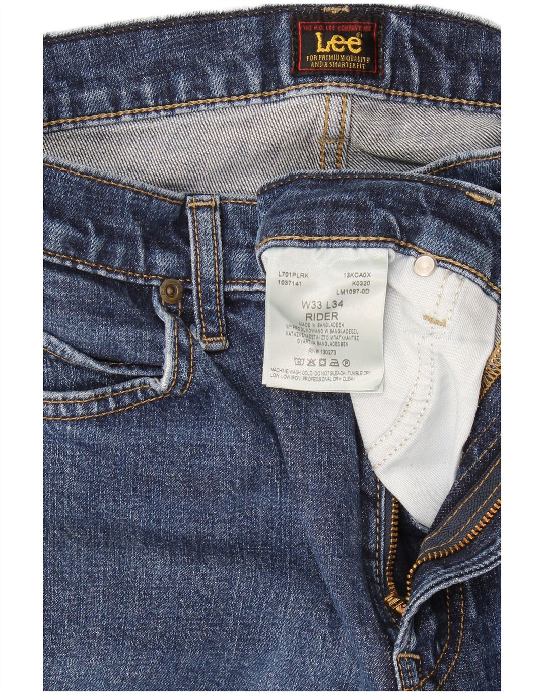 Lee Mens Rider Slim Jeans W33 L34 Azul Algodão