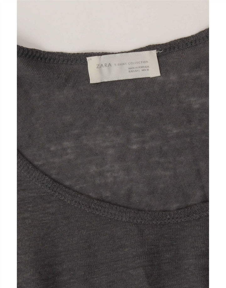 Top feminino Zara manga 3/4 Reino Unido 16 grande cinza