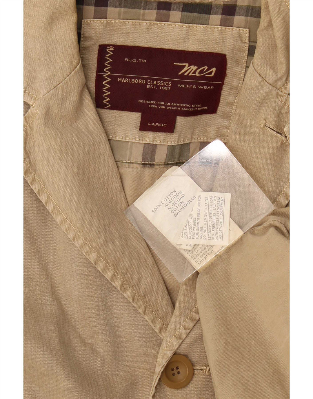 Jaqueta blazer masculina Marlboro Classics com 3 botões Reino Unido 40 algodão bege grande