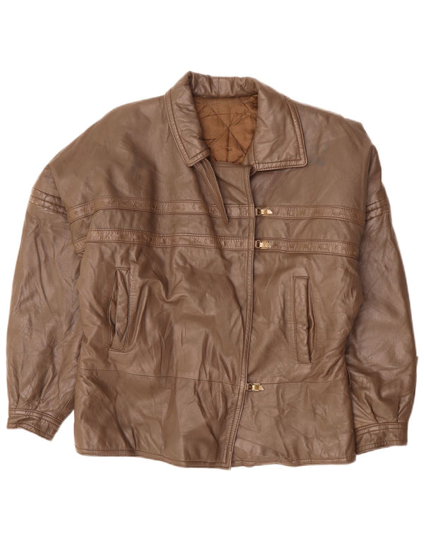 Jaqueta de couro feminina VINTAGE UK 18 XL marrom