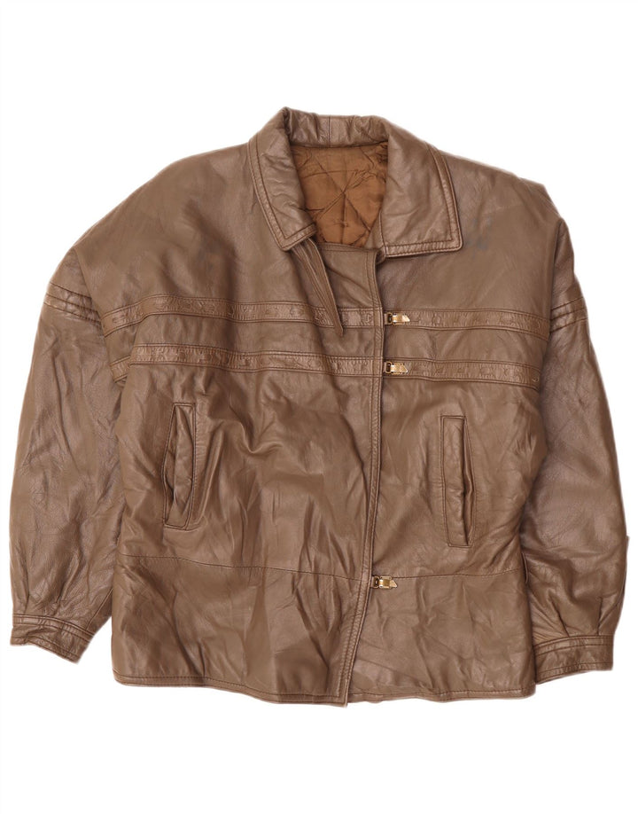 Jaqueta de couro feminina VINTAGE UK 18 XL marrom