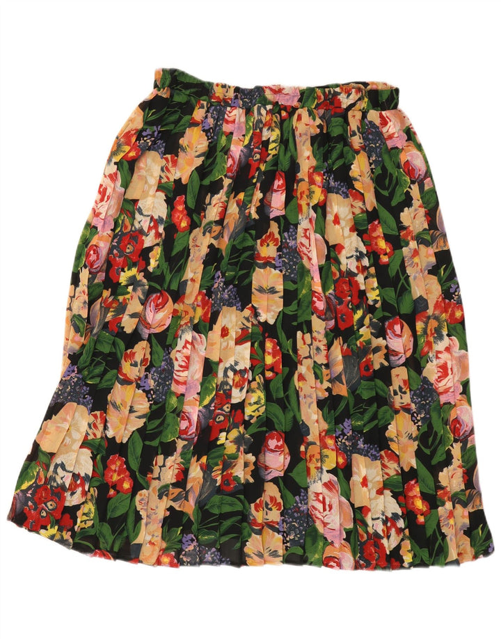 Saia plissada feminina vintage IT 48 XL W38 poliéster floral multicolorido