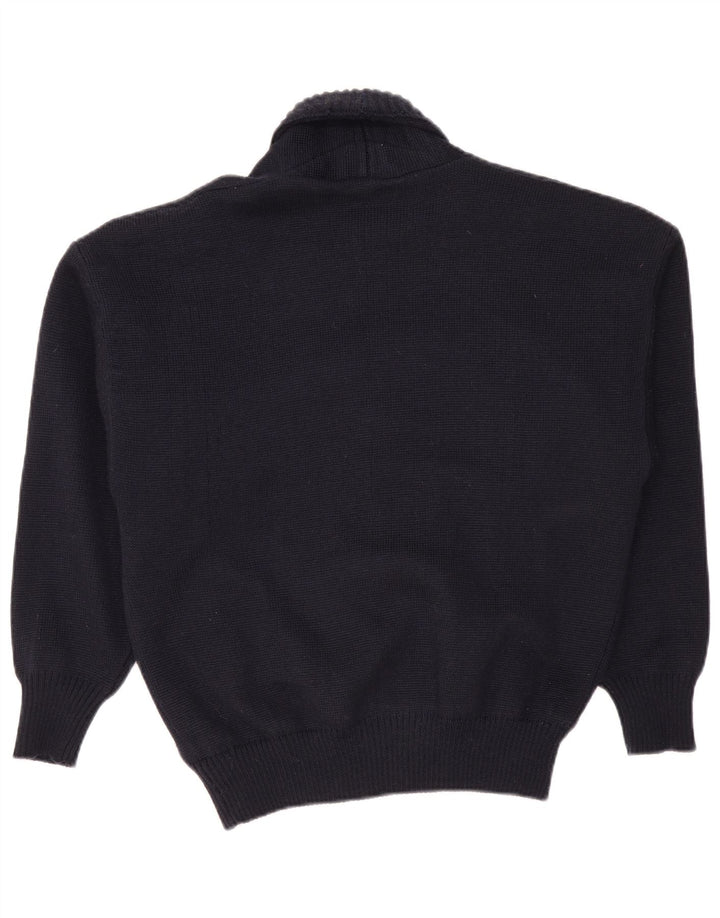 Suéter cardigã masculino VINTAGE IT 50 lã azul marinho médio