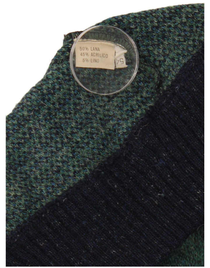 Suéter cardigã masculino vintage IT 54 XL lã xadrez azul marinho