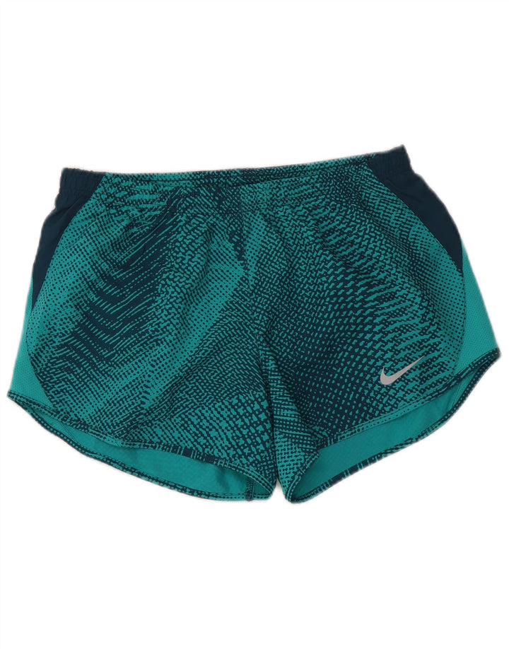 NIKE Womens Dri Fit Sport Shorts UK 10 Pequeno Azul Geométrico Poliéster