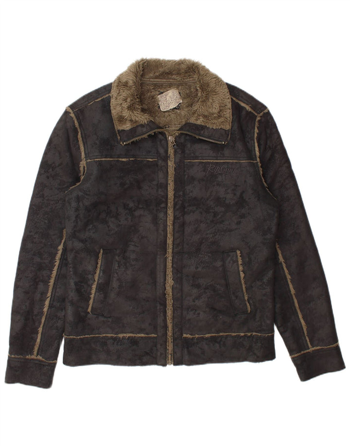 Jaqueta masculina Rip Curl Zip Sherpa UK 36 pequena preta tie-dye poliéster