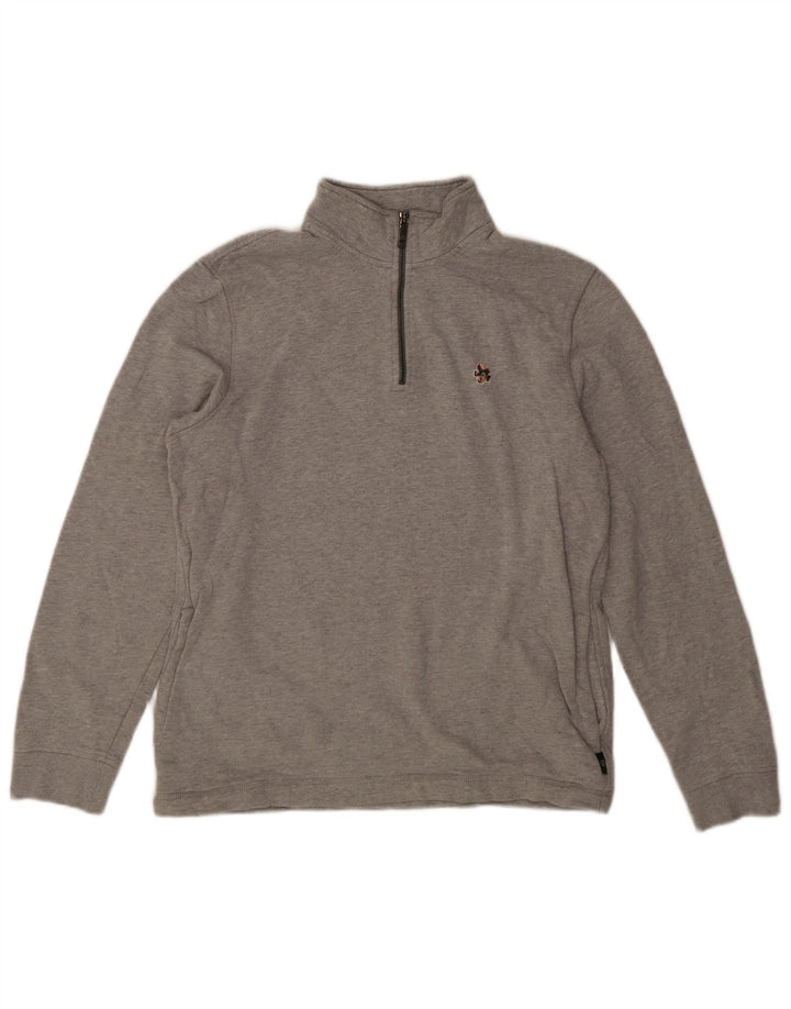 Suéter feminino Ted Baker com zíper e gola tamanho 3 algodão cinza médio