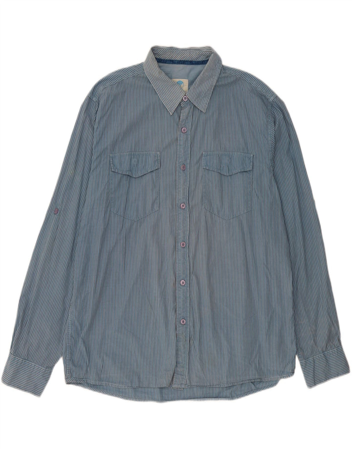 Camisa masculina FAT FACE XL azul risca de giz