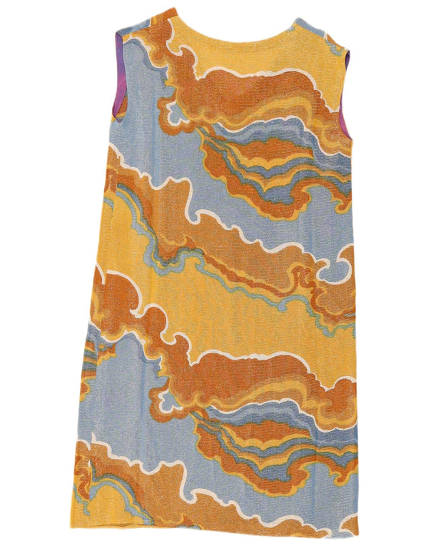 Vestido feminino vintage sem mangas UK 12 amarelo médio colorblock retrô