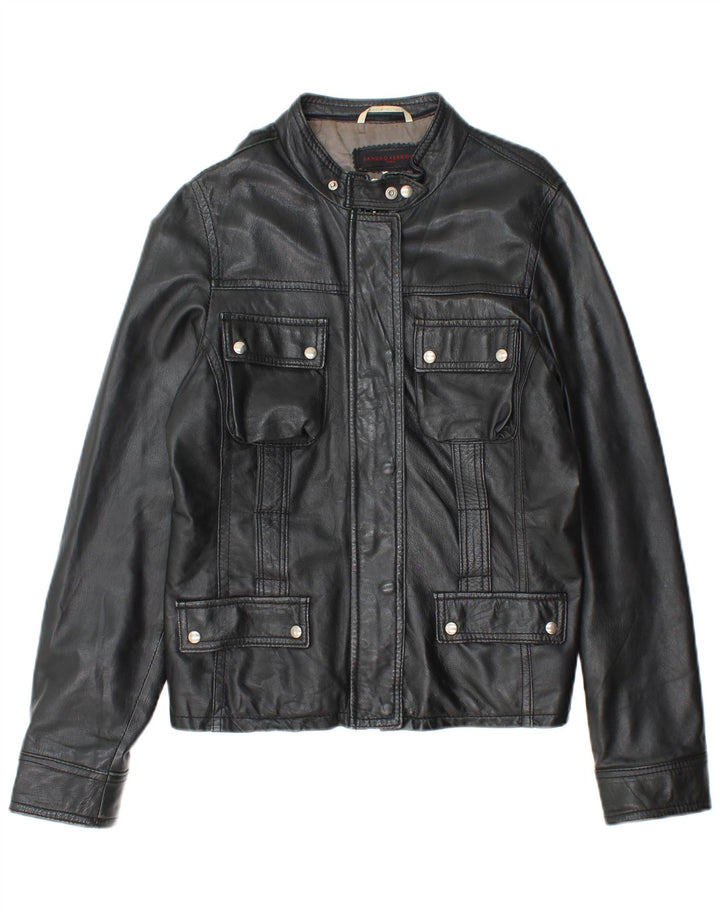 Jaqueta de couro feminina SANDRO FERRONE Reino Unido 14 grande couro preto