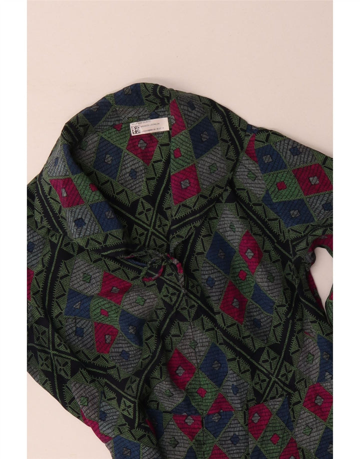 Vestido vintage feminino linha A UK 12 médio multicolorido geométrico