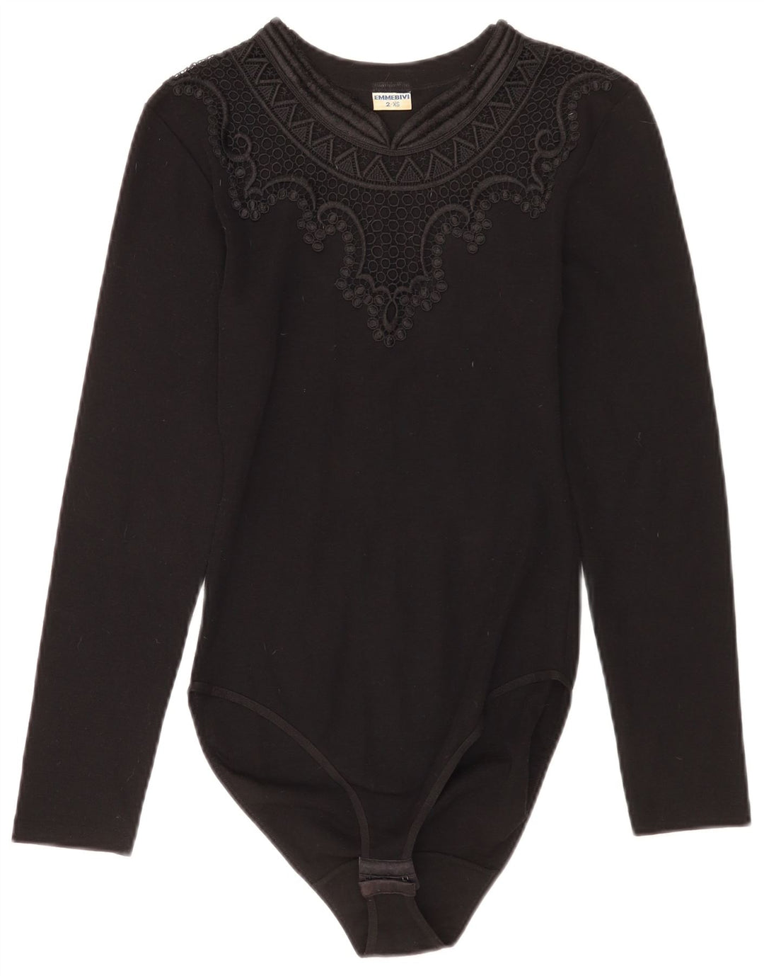 Body feminino vintage de manga comprida UK 2 2XS lã virgem preta