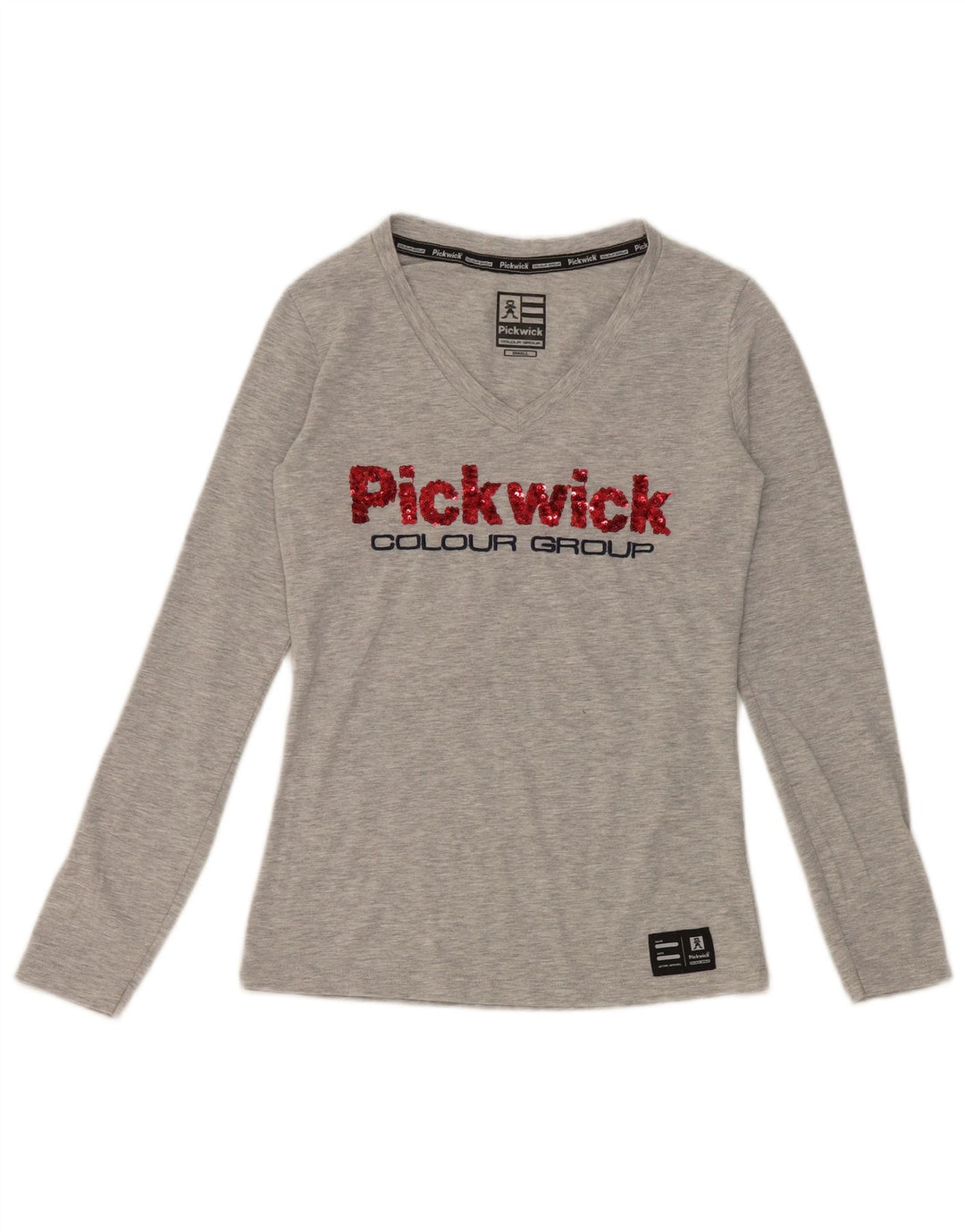Top gráfico feminino Pickwick manga comprida Reino Unido 8 viscose manchada cinza pequena