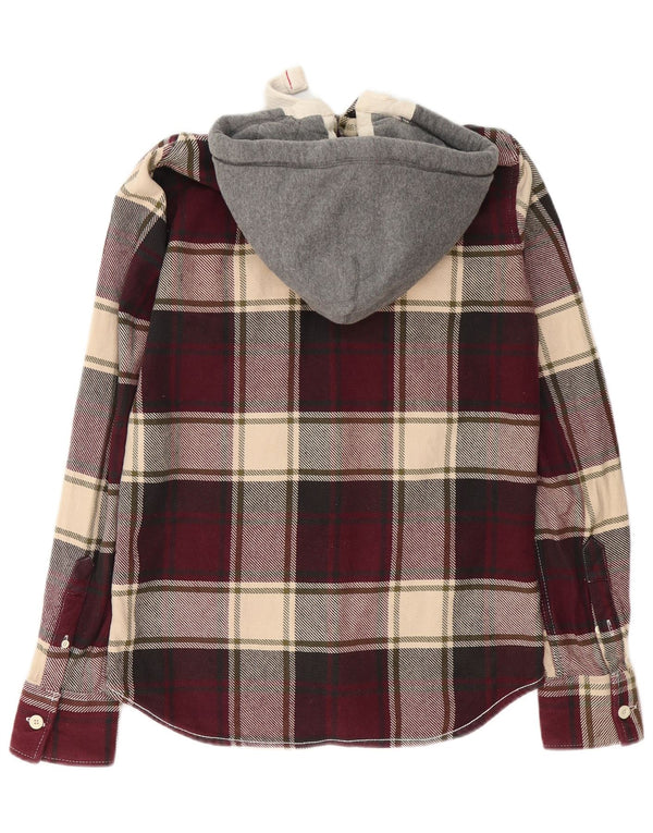 Camisa masculina Superdry de flanela com capuz, algodão xadrez médio Borgonha