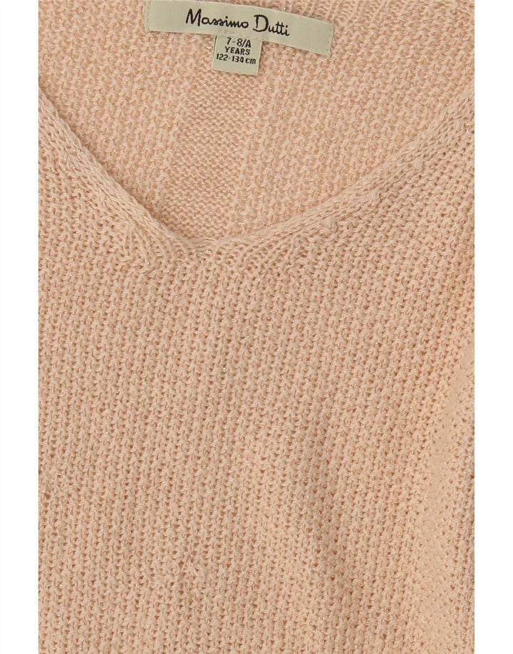 MASSIMO DUTTI Girls V-Neck Jumper Sweater 7-8 Years Beige Cotton Vintage Massimo Dutti and Second-Hand Massimo Dutti from Messina Hembry 
