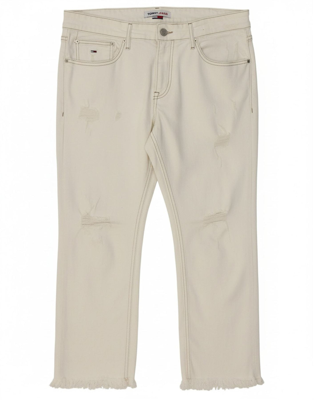 Calça jeans feminina TOMMY HILFIGER desgastada W33 L24 algodão branco