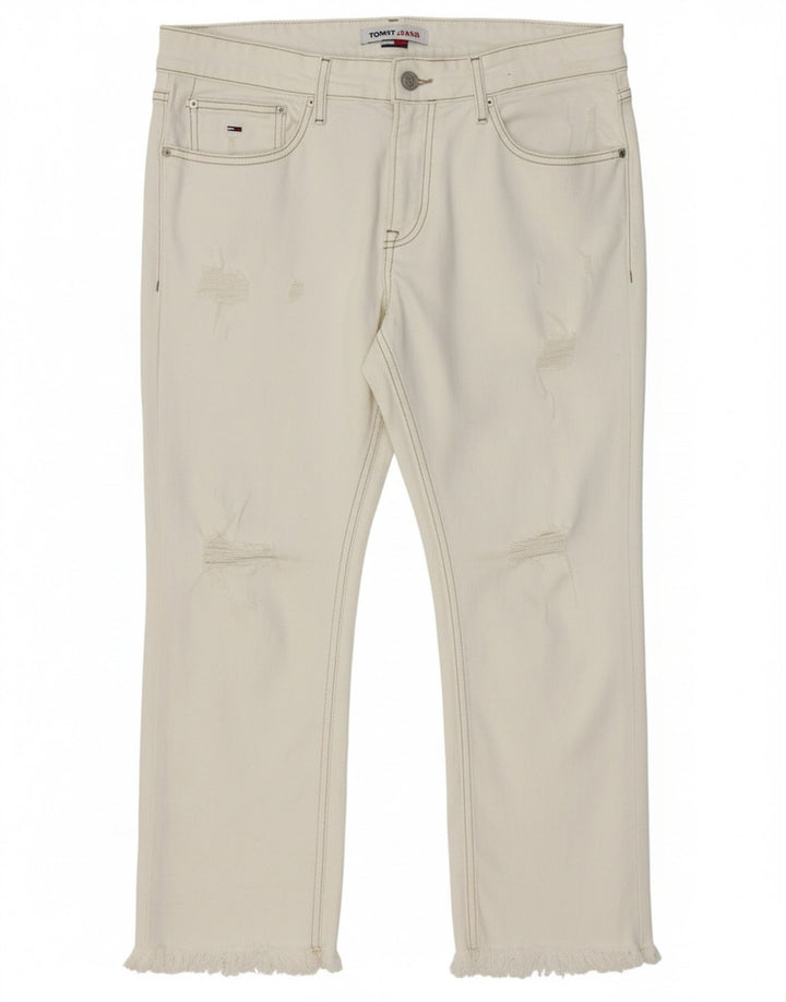 Calça jeans feminina TOMMY HILFIGER desgastada W33 L24 algodão branco