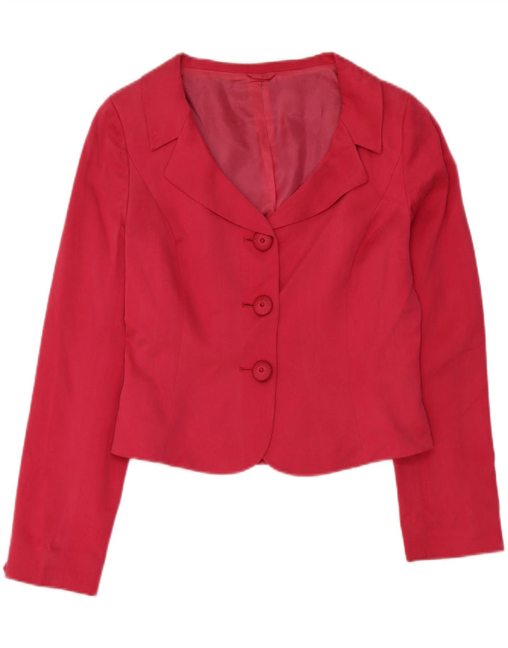 Jaqueta blazer feminina Hobbs Crop 3 botões Reino Unido 12 seda rosa médio