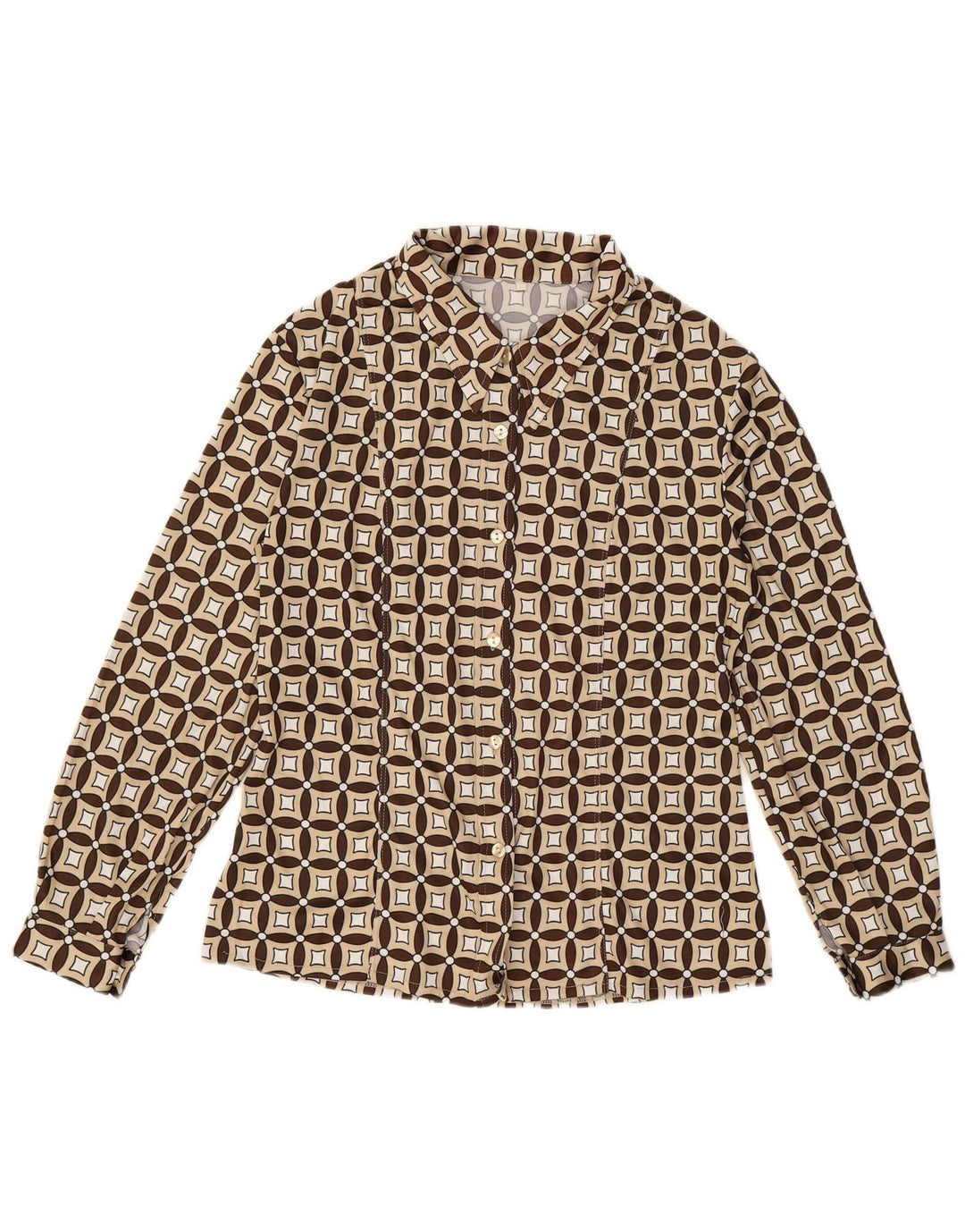 Camisa feminina VINTAGE Reino Unido 16 grande lã geométrica bege