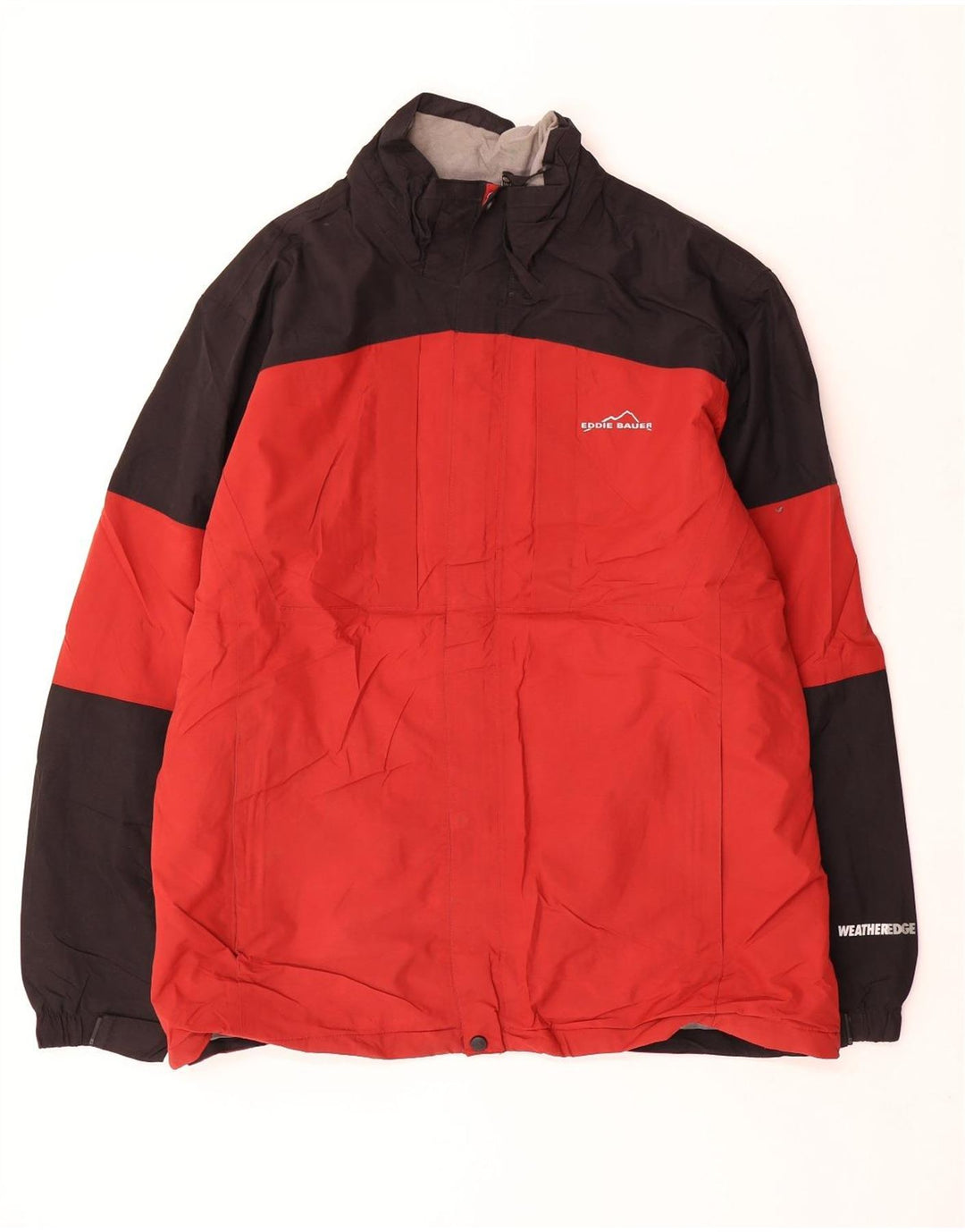 Jaqueta corta-vento masculina EDDIE BAUER UK 42 XL vermelho colorblock nylon