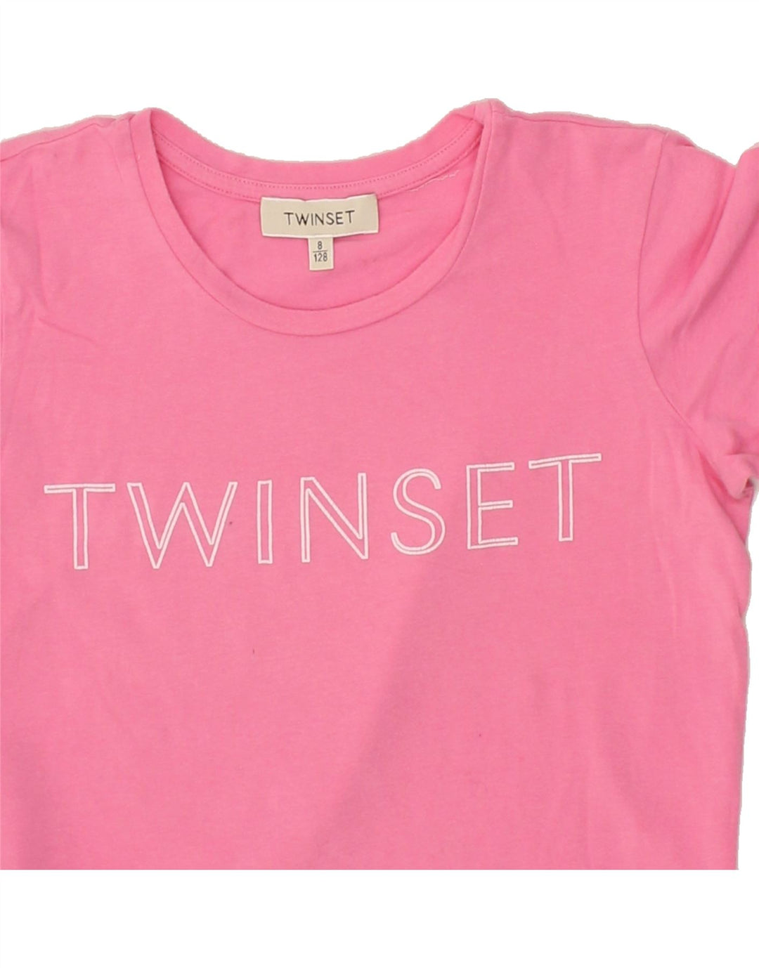 TWIN-SET Girls Graphic T-Shirt Top 7-8 Years Pink Vintage Twin-Set and Second-Hand Twin-Set from Messina Hembry 