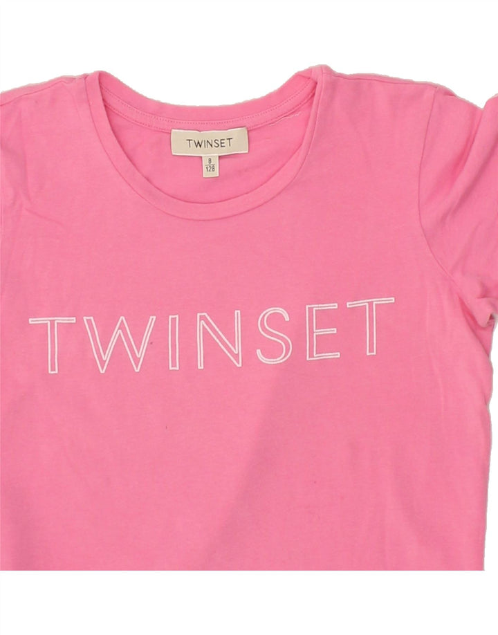 TWIN-SET Girls Graphic T-Shirt Top 7-8 Years Pink Vintage Twin-Set and Second-Hand Twin-Set from Messina Hembry 