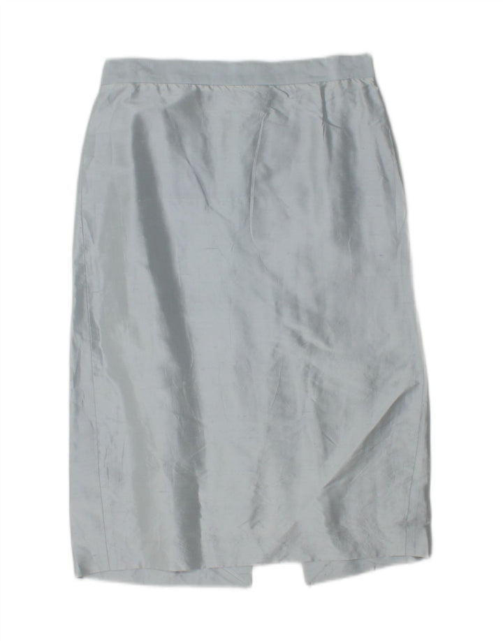 Conjunto de saia feminina Alberto Biani com 3 botões e 2 peças IT 42 médio W26 seda azul