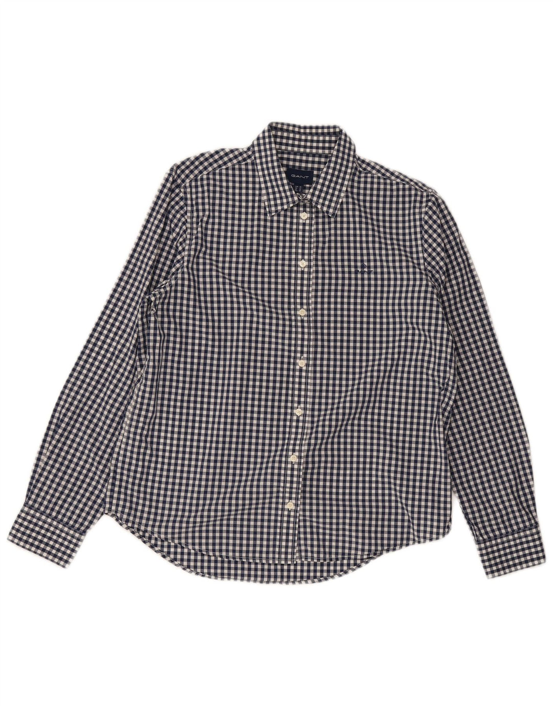 Camisa feminina Gant UK 12 algodão guingão azul médio