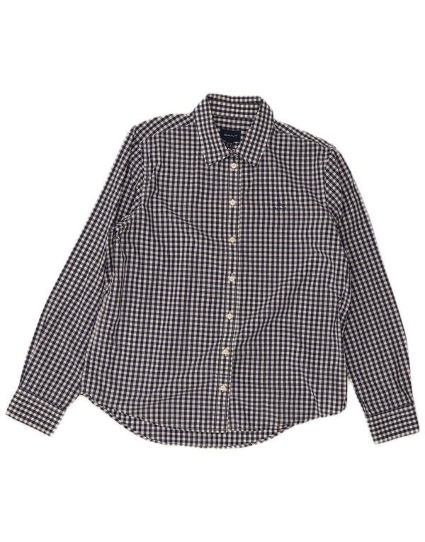 Camisa feminina Gant UK 12 algodão guingão azul médio