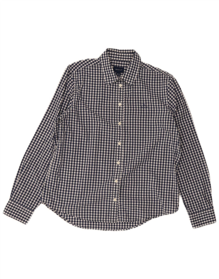 Camisa feminina Gant UK 12 algodão guingão azul médio