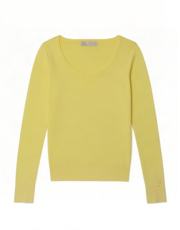 Zara Womens Boat Neck Jumper Sweater UK 10 Small Yellow Rayon