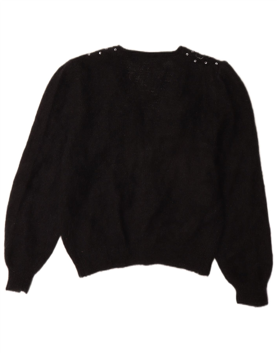 Suéter Cardigan Feminino Vintage Reino Unido 16 Grande Preto