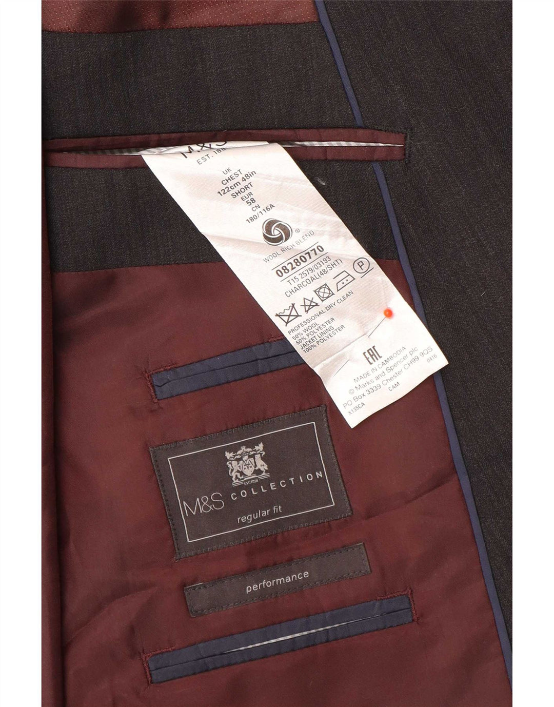 Jaqueta blazer masculina de 2 botões Marks & Spencer Reino Unido 48 2XL lã cinza