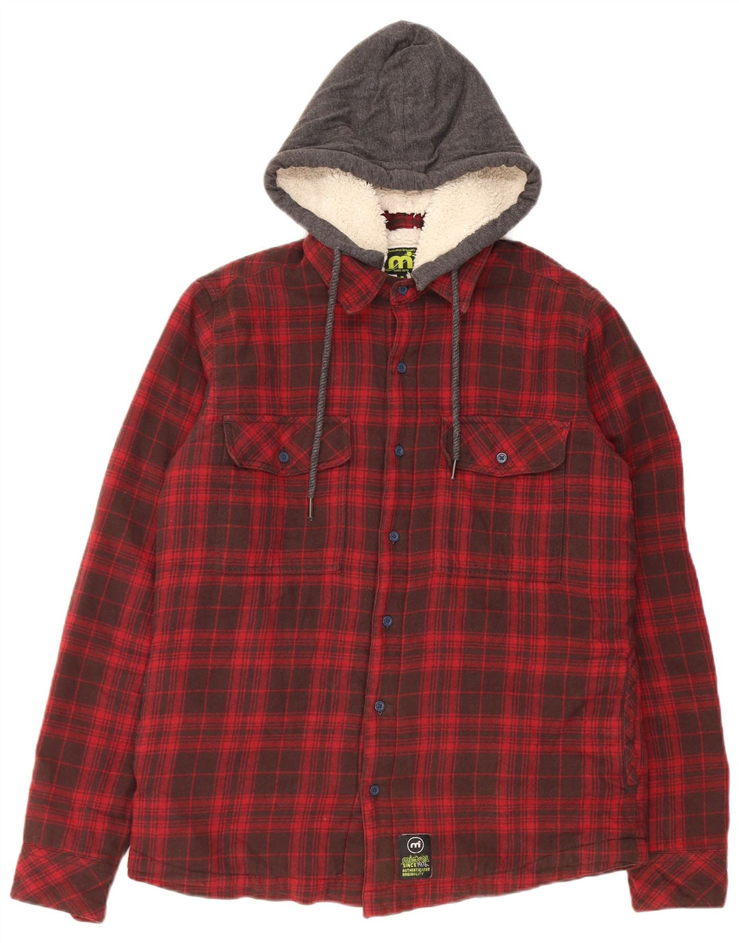 Camisa masculina de flanela com capuz de lenhador Mistral, algodão xadrez vermelho médio