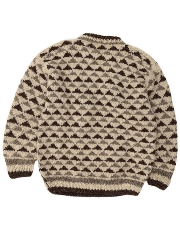 Suéter vintage masculino com gola redonda, médio, branco, geométrico