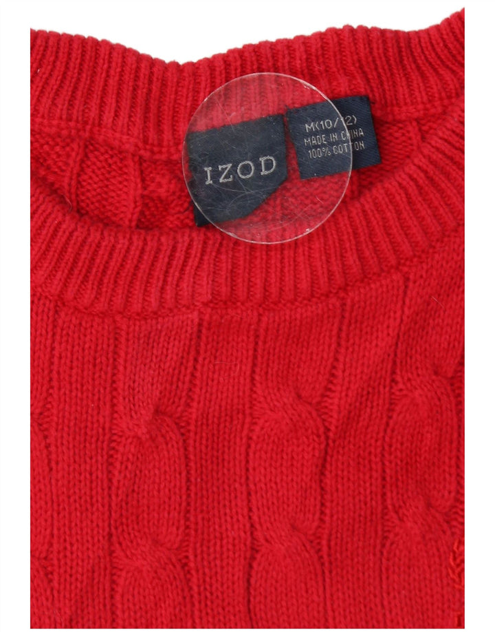 Suéter feminino Izod com gola canoa EUA 10/12 algodão vermelho médio