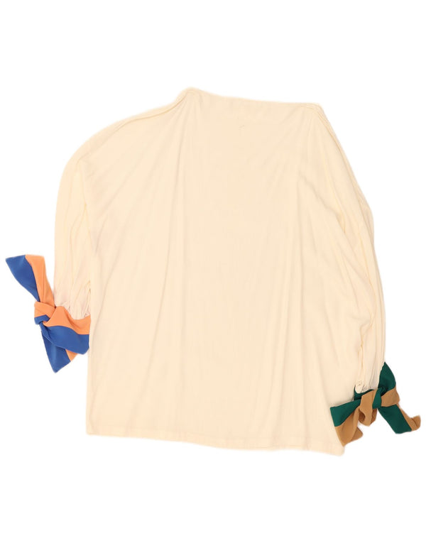 Blusa feminina vintage manga 3/4 UK 14 grande bloco colorido branco