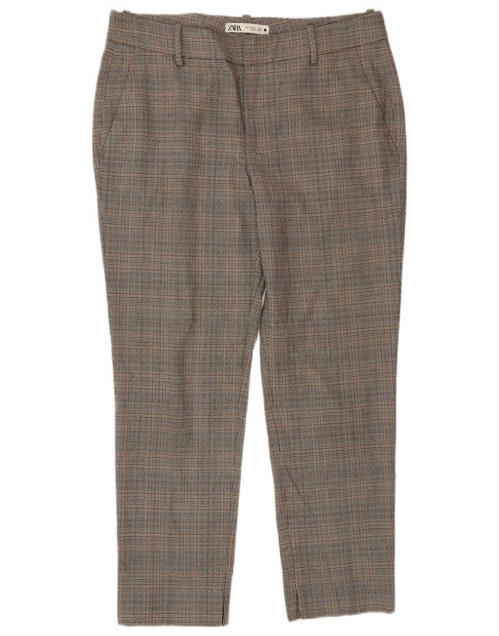 Calças cortadas femininas Zara EU 40 Médio W30 L28 Poliéster xadrez cinza